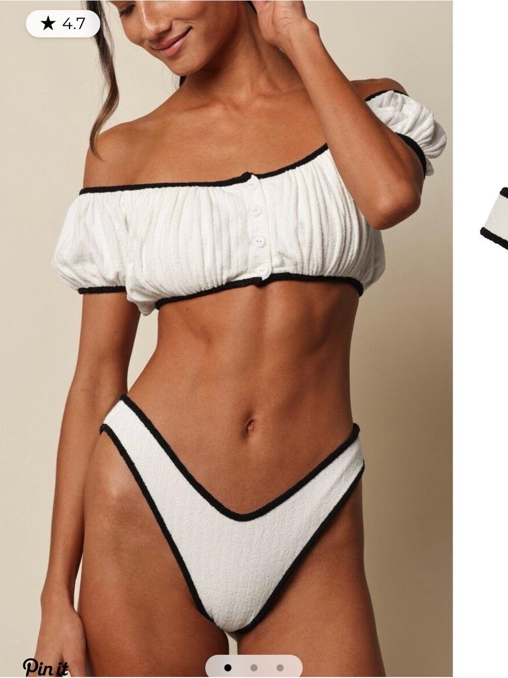 Montce Cream (Black Binded) Terry Rib Lulu Bikini set xs